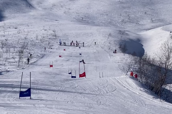 Атлеты проходят трассу телемарк-гиганта